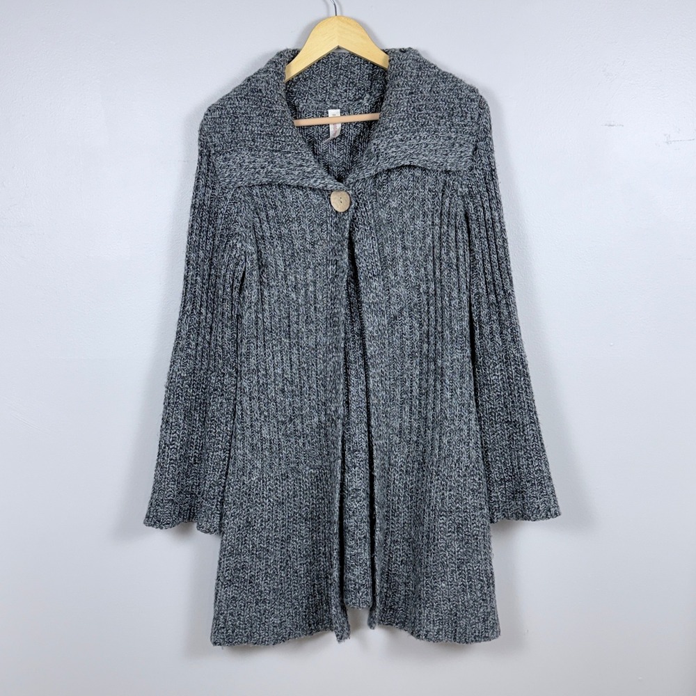 No Boundaries Cardigan Sweater Women L Gray Ribbed Chunky Knit Shawl Collar